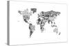 Monotone Text Map of the World-Michael Tompsett-Stretched Canvas