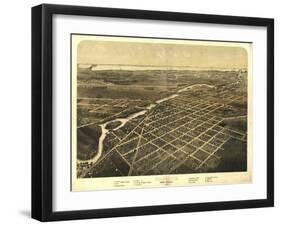 Monroe, Michigan - Panoramic Map-Lantern Press-Framed Art Print