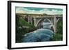 Monroe Street Bridge and Falls on Spokane River - Spokane, WA-Lantern Press-Framed Art Print