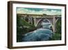 Monroe Street Bridge and Falls on Spokane River - Spokane, WA-Lantern Press-Framed Art Print
