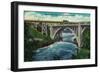 Monroe Street Bridge and Falls on Spokane River - Spokane, WA-Lantern Press-Framed Art Print