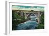 Monroe Street Bridge and Falls on Spokane River - Spokane, WA-Lantern Press-Framed Art Print