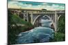 Monroe Street Bridge and Falls on Spokane River - Spokane, WA-Lantern Press-Mounted Art Print