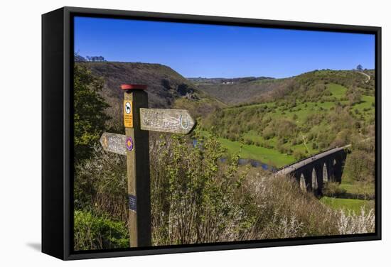 Monsal Head Viaduct and Footpath Sign in Spring, Peak District National Park, Derbyshire, England-Eleanor Scriven-Framed Stretched Canvas