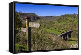 Monsal Head Viaduct and Footpath Sign in Spring, Peak District National Park, Derbyshire, England-Eleanor Scriven-Framed Stretched Canvas