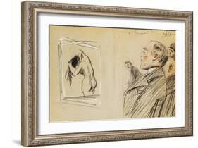 Monsieur Fiquet Admiring a Pastel by Degas-Paul Cesar Helleu-Framed Giclee Print