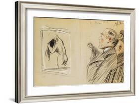 Monsieur Fiquet Admiring a Pastel by Degas-Paul Cesar Helleu-Framed Giclee Print