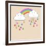 Monsoon Season Background with Happy Clouds, Rainbow and Colorful Water Drops. Kiddish Concept.-Allies Interactive-Framed Art Print