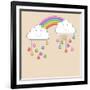 Monsoon Season Background with Happy Clouds, Rainbow and Colorful Water Drops. Kiddish Concept.-Allies Interactive-Framed Art Print