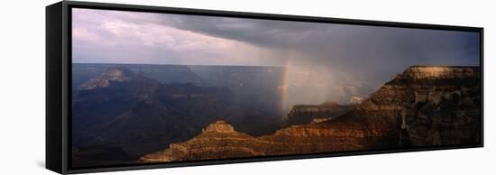 Monsoon Storm with Rainbow Passing Through the Grand Canyon-null-Framed Stretched Canvas