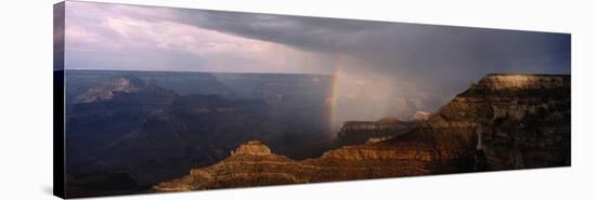 Monsoon Storm with Rainbow Passing Through the Grand Canyon-null-Stretched Canvas