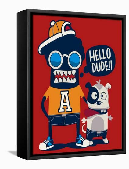 Monster, Dog, Friends, Cool, Cute Vector Character Design-braingraph-Framed Stretched Canvas