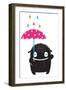Monster for Kids with Umbrella under Colorful Rain Drops. Happy Funny Childish Little Monster with-Popmarleo-Framed Art Print