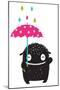 Monster for Kids with Umbrella under Colorful Rain Drops. Happy Funny Childish Little Monster with-Popmarleo-Mounted Art Print
