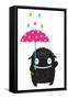 Monster for Kids with Umbrella under Colorful Rain Drops. Happy Funny Childish Little Monster with-Popmarleo-Framed Stretched Canvas