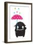 Monster for Kids with Umbrella under Colorful Rain Drops. Happy Funny Childish Little Monster with-Popmarleo-Framed Art Print