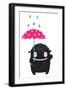 Monster for Kids with Umbrella under Colorful Rain Drops. Happy Funny Childish Little Monster with-Popmarleo-Framed Art Print