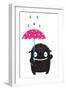 Monster for Kids with Umbrella under Colorful Rain Drops. Happy Funny Childish Little Monster with-Popmarleo-Framed Art Print