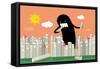 Monster in the City Vector/Illustration-lyeyee-Framed Stretched Canvas