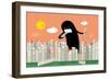 Monster in the City Vector/Illustration-lyeyee-Framed Art Print