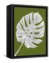 Monstera Leaf 1, White On Green-Fab Funky-Framed Stretched Canvas