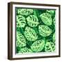 Monstera Leaves on Green Wave Background Pattern-katritch-Framed Art Print