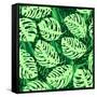 Monstera Leaves on Green Wave Background Pattern-katritch-Framed Stretched Canvas