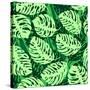 Monstera Leaves on Green Wave Background Pattern-katritch-Stretched Canvas