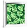 Monstera Leaves on Green Wave Background Pattern-katritch-Framed Art Print