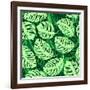 Monstera Leaves on Green Wave Background Pattern-katritch-Framed Art Print