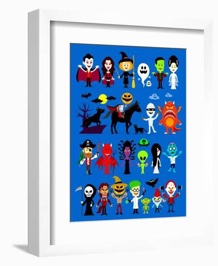 Monsters Mash Halloween Characters-jacklooser-Framed Art Print