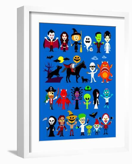 Monsters Mash Halloween Characters-jacklooser-Framed Art Print