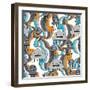 Monsters Modern Seamless Pattern In Retro Style-incomible-Framed Art Print