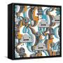 Monsters Modern Seamless Pattern In Retro Style-incomible-Framed Stretched Canvas