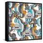 Monsters Modern Seamless Pattern In Retro Style-incomible-Framed Stretched Canvas