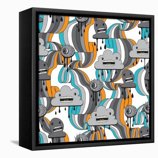 Monsters Modern Seamless Pattern In Retro Style-incomible-Framed Stretched Canvas