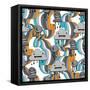 Monsters Modern Seamless Pattern In Retro Style-incomible-Framed Stretched Canvas