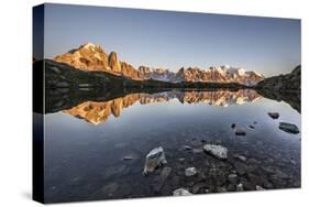 Mont Blanc Range Reflected at Sunrise from the Shore of Lac Des Cheserys-Roberto Moiola-Stretched Canvas
