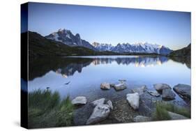 Mont Blanc Range Reflected at Sunrise from the Shore of Lac Des Cheserys-Roberto Moiola-Stretched Canvas