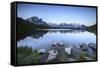 Mont Blanc Range Reflected at Sunrise from the Shore of Lac Des Cheserys-Roberto Moiola-Framed Stretched Canvas