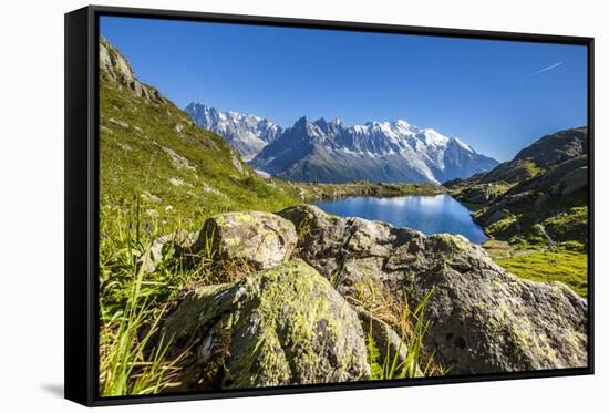 Mont Blanc Range Seen from Lac Des Cheserys, Aiguille Vert, Haute Savoie, French Alps, France-Roberto Moiola-Framed Stretched Canvas