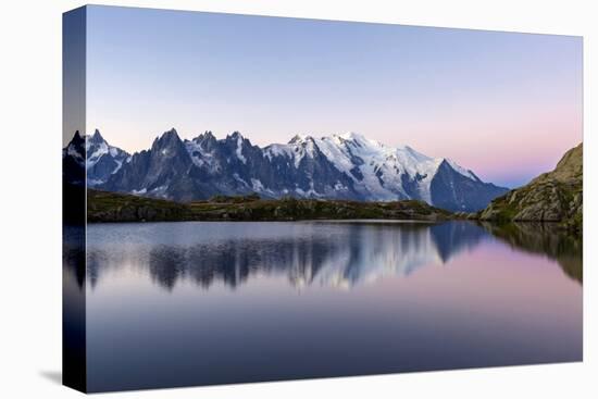 Mont Blanc Reflected During Twilight in Lac Des Cheserys, Haute Savoie, French Alps, France-Roberto Moiola-Stretched Canvas