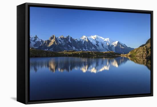 Mont Blanc, Top of Europe, Reflected During Sunrise in Lac Es Cheserys-Roberto Moiola-Framed Stretched Canvas