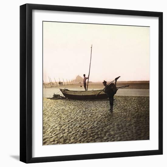 Mont-Saint-Michel (Manche), Fishing on the Shore-Leon, Levy et Fils-Framed Premium Photographic Print