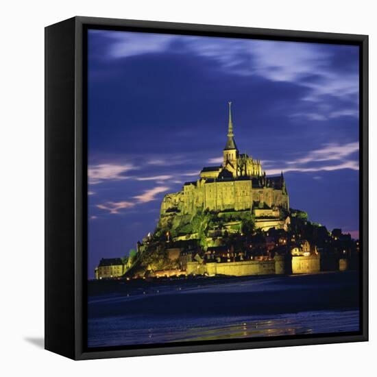 Mont St. Michel, Illuminated at Dusk, La Manche Region, Basse-Normandie, France-Roy Rainford-Framed Stretched Canvas