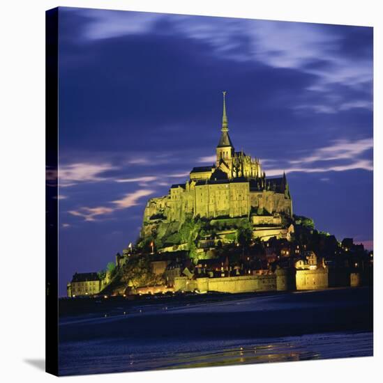 Mont St. Michel, Illuminated at Dusk, La Manche Region, Basse-Normandie, France-Roy Rainford-Stretched Canvas