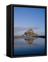 Mont St. Michel (Mont Saint-Michel) Reflected in Water, Manche, Normandy, France, Europe-Charles Bowman-Framed Stretched Canvas