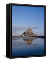 Mont St. Michel (Mont Saint-Michel) Reflected in Water, Manche, Normandy, France, Europe-Charles Bowman-Framed Stretched Canvas