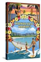 Montage - Honolulu, Hawaii-Lantern Press-Stretched Canvas