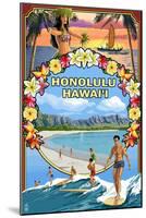 Montage - Honolulu, Hawaii-Lantern Press-Mounted Art Print